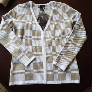NWT Checkered beige & white Cardigan by 80 Park size small